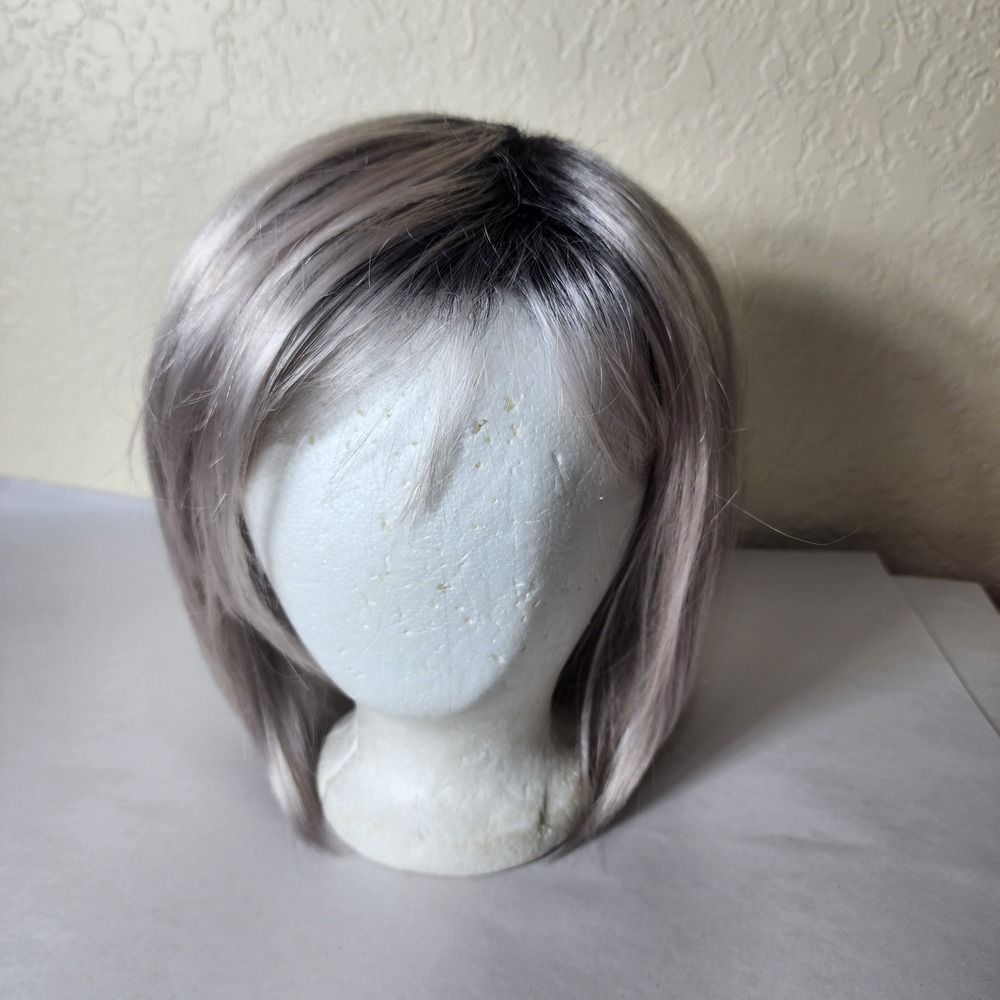 Noriko Alva Wig Aderans Moonstone Silver Grey Rooted Bob Synthetic Hairpiece